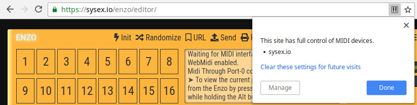 Chrome MIDI icon in URL