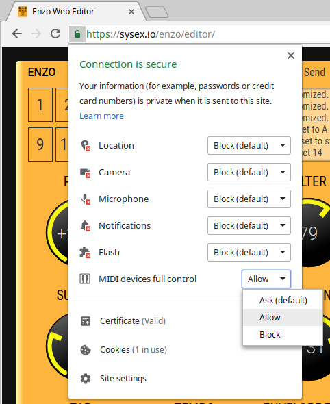 Chrome change MIDI permission